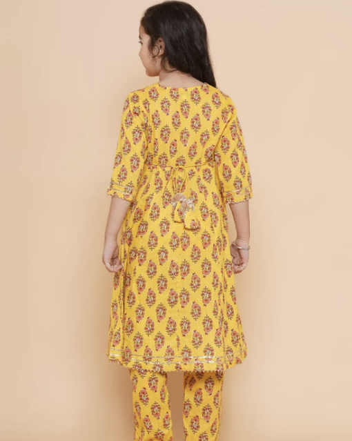 Yellow Mustard Dress with Floral Design - Image 2